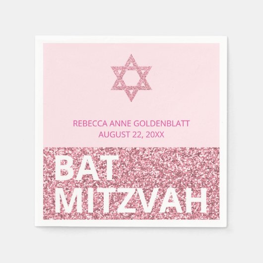 Glam Pink Chic Elegant Religiöser Bat Mitzvah Serviette (Vorderseite)