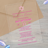 Glam Pink Chic Traditionelles Elegant Bat Mitzvah Acryleinladungen