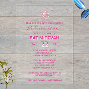 Glam Pink Chic Traditionelles Elegant Bat Mitzvah Acryleinladungen
