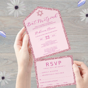 Glam Pink Classic Elegant Bat Mitzvah UAWG All In One Einladung