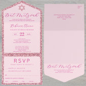 Glam Pink Classic Elegant Bat Mitzvah UAWG All In One Einladung