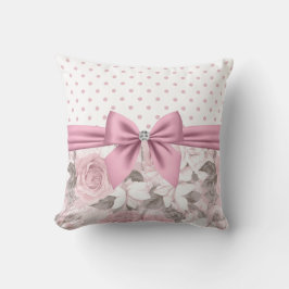 Glam Pink Diamond Bow Floral Polka Dots Kissen