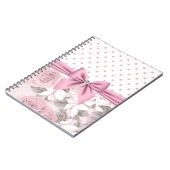 Glam Pink Diamond Bow Floral Polka Dots Notizblock (Linke Seite)