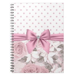 Glam Pink Diamond Bow Floral Polka Dots Notizblock