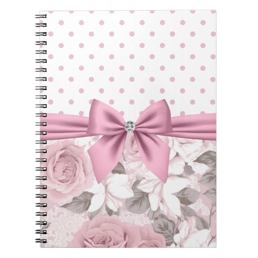 Glam Pink Diamond Bow Floral Polka Dots Notizblock (Vorderseite)
