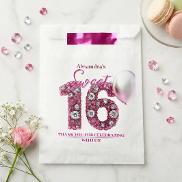 Glam Pink Diamonds & Silver Balloon Sweet 16 Geschenktütchen