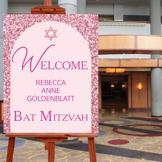 Glam Pink Elegant Chic Bat Mitzvah Willkommen Poster
