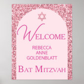 Glam Pink Elegant Chic Bat Mitzvah Willkommen Poster (Vorne)