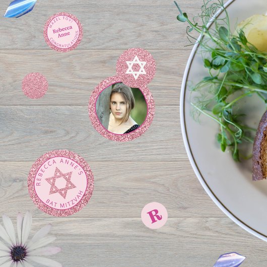 Glam Pink Elegante Girl Foto Bat Mitzvah Party Konfetti