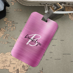 Glam-Pink gebürstetes Metall Schwarz Weiß Monogram Gepäckanhänger
