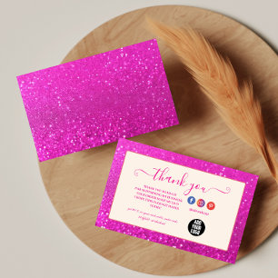 Glam Pink Glitter Minimal Branding Dankeskarte