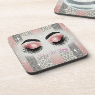 Glam Pink Glitter Wimpern  Getränkeuntersetzer