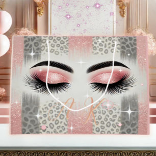 Glam Pink Glitter Wimpern Monogramm  Große Geschenktüte