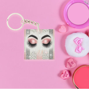 Glam Pink Glitter Wimpern Monogramm Schlüsselanhän Schlüsselanhänger