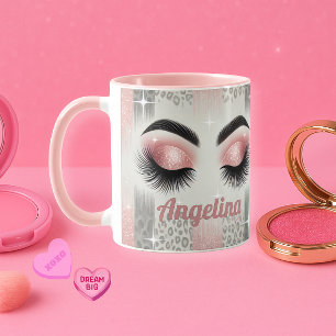 Glam Pink Glitter Wimpern Tasse