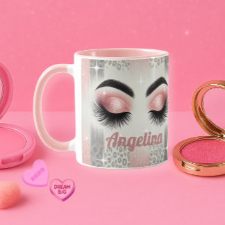 Glam Pink Glitter Wimpern Tasse