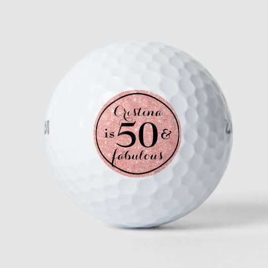 Glam Pink Glitzer Black Personalisiert 50 & Fabulo Golfball (Vorderseite)