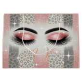 Glam Pink Glitzer Eyelashes Monogramm Große Geschenktüte (Vorderseite)