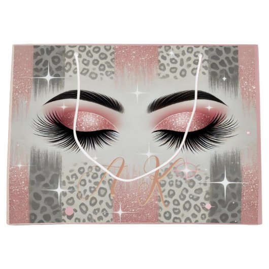 Glam Pink Glitzer Eyelashes Monogramm Große Geschenktüte (Vorderseite)