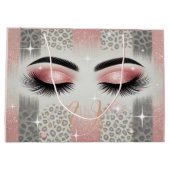 Glam Pink Glitzer Eyelashes Monogramm Große Geschenktüte (Rückseite)