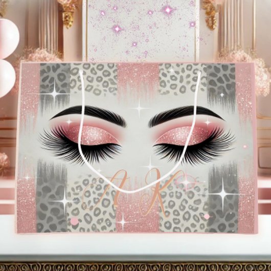 Glam Pink Glitzer Eyelashes Monogramm Große Geschenktüte
