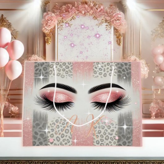 Glam Pink Glitzer Eyelashes Monogramm Große Geschenktüte