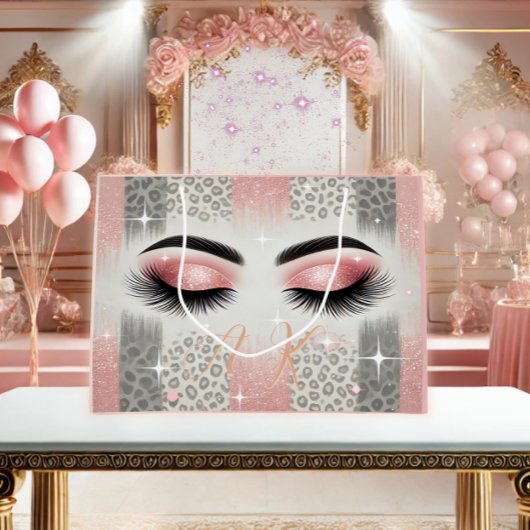 Glam Pink Glitzer Eyelashes Monogramm Große Geschenktüte