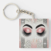 Glam Pink Glitzer Eyelashes Monogramm Schlüsselanh Schlüsselanhänger (Vorderseite)