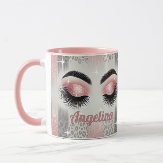 Glam Pink Glitzer Eyelashes Tasse (Links)