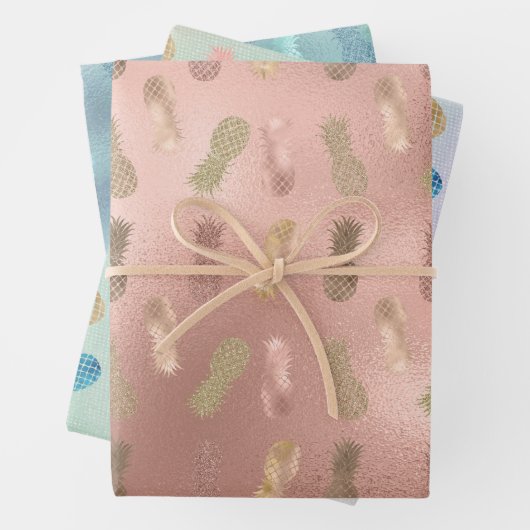 Glam Pink Glitzer Gold Ananas Geschenkpapier Set (Beispiel)
