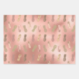 Glam Pink Glitzer Gold Ananas Geschenkpapier Set