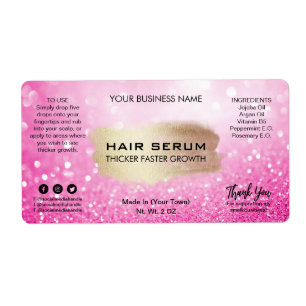 Glam Pink Glitzer Haarserumetiketten