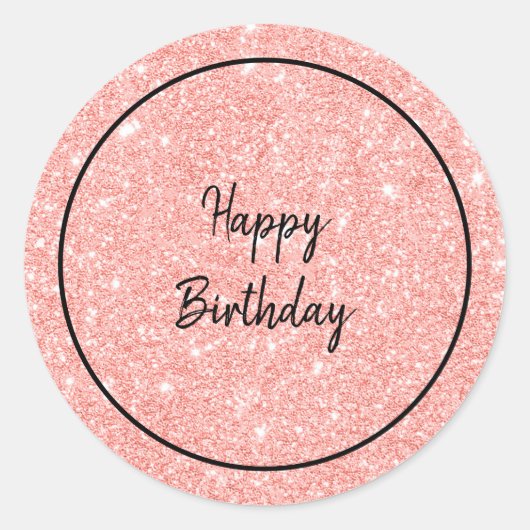 Glam Pink Glitzer Happy Birthday Runder Aufkleber (Vorderseite)