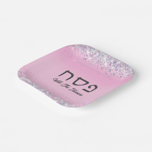 Glam Pink Glitzer Hebräisch Pessach Abendessen Sex Pappteller (Gewinkelt)