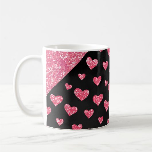 Glam Pink Glitzer Herz Sparkle Romantik Kaffeetasse (Links)