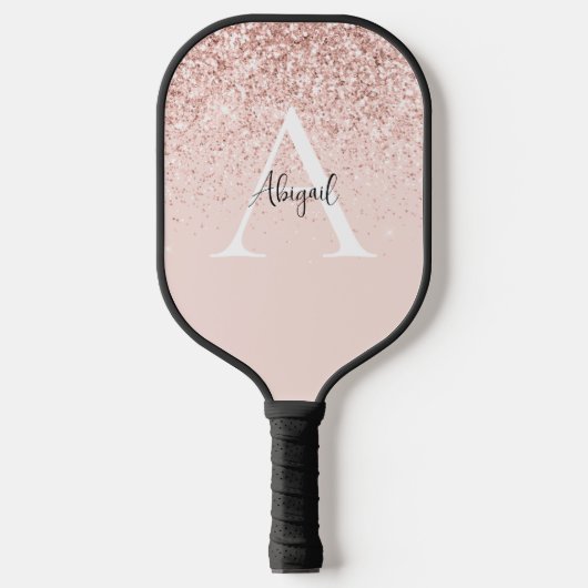 Glam Pink Glitzer Individuelle Name & Initial Pickleball Schläger (Vorderseite)
