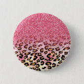 Glam Pink Glitzer Leopard Muster Button (Vorderseite)