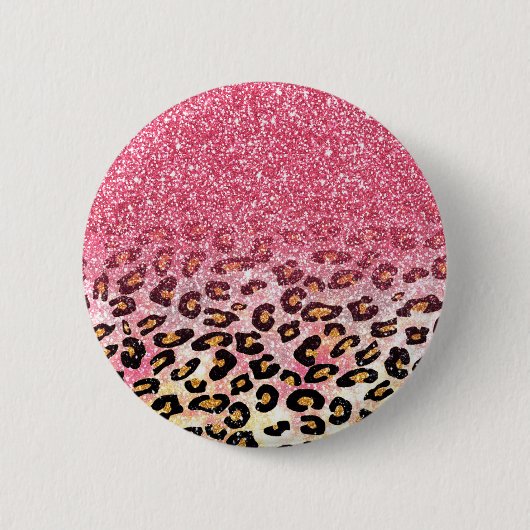 Glam Pink Glitzer Leopard Muster Button (Vorderseite)