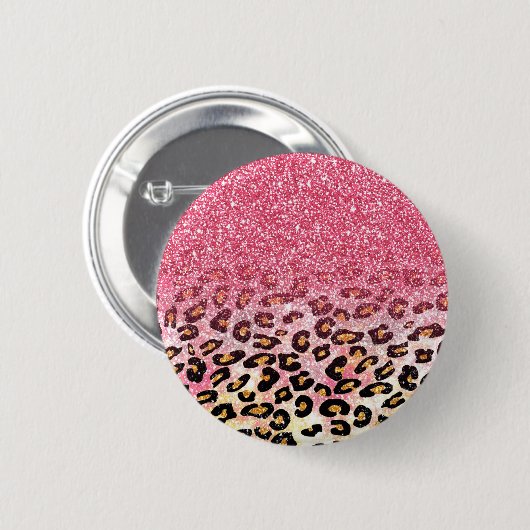 Glam Pink Glitzer Leopard Muster Button (Vorne & Hinten)