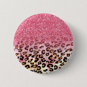 Glam Pink Glitzer Leopard Muster Button