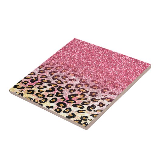 Glam Pink Glitzer Leopard Muster Fliese (Seite)
