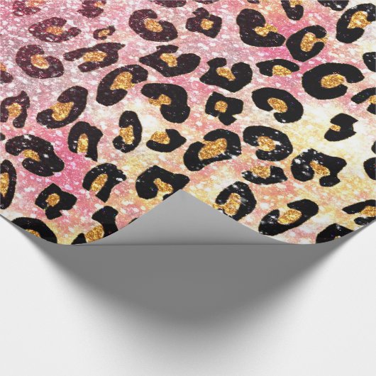 Glam Pink Glitzer Leopard Muster Geschenkpapier (Ecke)