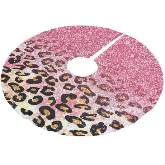 Glam Pink Glitzer Leopard Muster Polyester Weihnachtsbaumdecke (Schrägansicht)