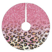 Glam Pink Glitzer Leopard Muster Polyester Weihnachtsbaumdecke (Vorderseite)
