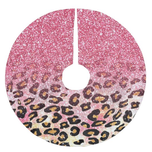 Glam Pink Glitzer Leopard Muster Polyester Weihnachtsbaumdecke (Vorderseite)