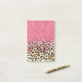 Glam Pink Glitzer Leopard Muster Post-it Klebezettel (Auf Schreibtisch)