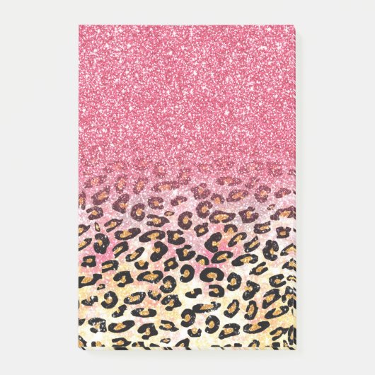 Glam Pink Glitzer Leopard Muster Post-it Klebezettel (Vorderseite)