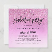 Glam Pink Glitzer Look 2024 Grad Party | FOTO Einladung (Vorderseite)