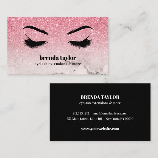 Glam pink Glitzer ombre Marble Eyelash Browbar Visitenkarte (Vorne/Hinten)
