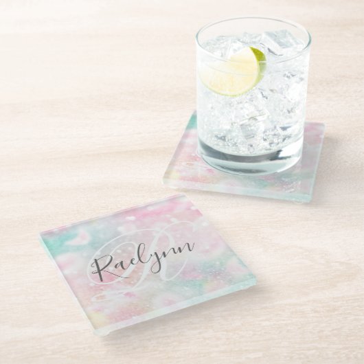 Glam Pink Glitzer Pastel Girly Pattern Glasuntersetzer (Schrägansicht)